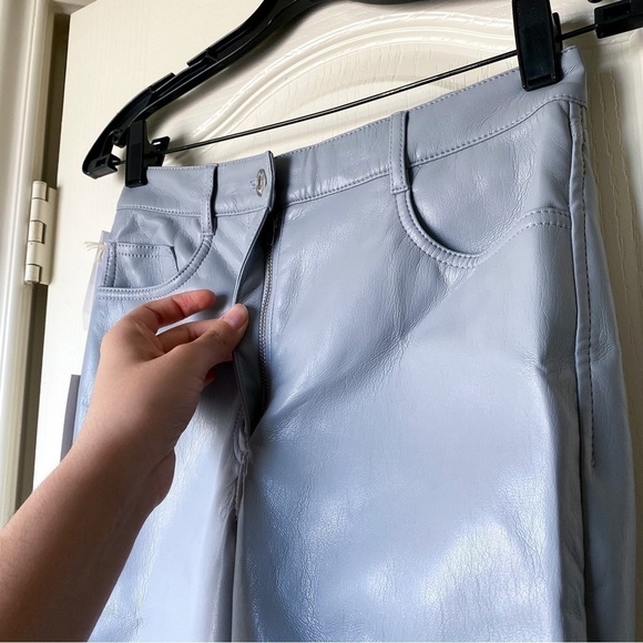 Aritzia Pant Melina High-Rise Straight-Leg Vegan-Leather Marble Grey 2 NWT - Picture 2 of 8